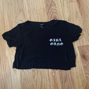 FOREVER 21 Girl gang black cropped t-shirt